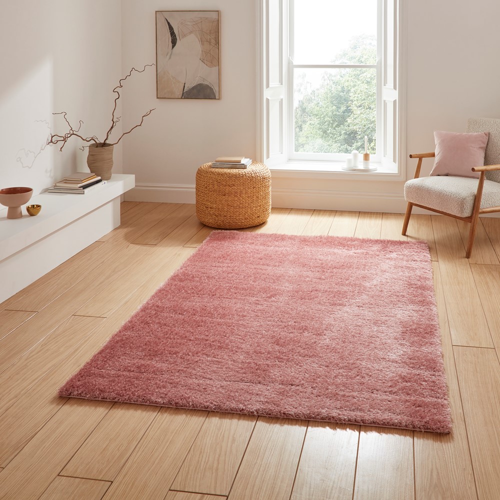 Lux Shaggy Modern Plain Shaggy Rugs in Blush Pink